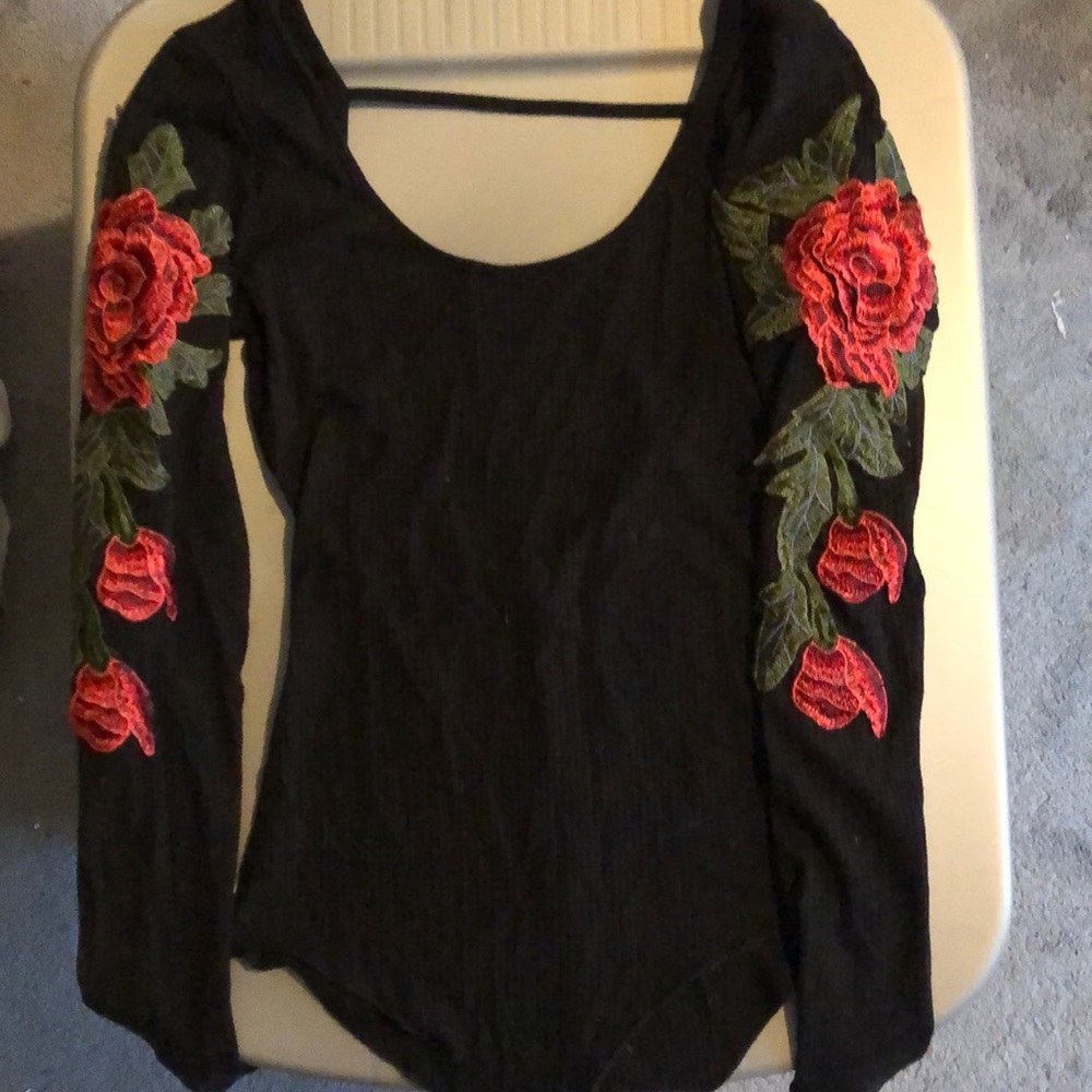 black rose embroidered bodysuit